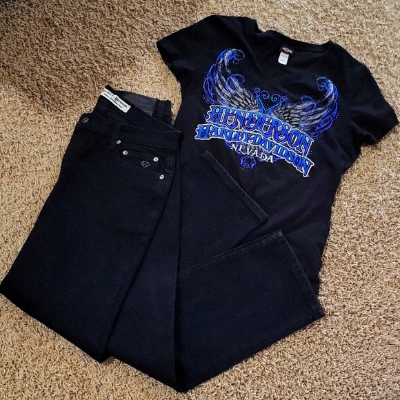 Harley-Davidson Genuine Motor Clothes Jeans Black Straight Leg Size 10 Vintage - Picture 1 of 9